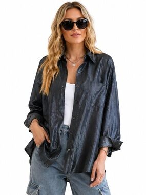 Gap Women’s “The Big Shirt” Black with metallic Stripes XS